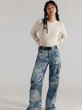 We The Free Tinsley Printed High-Rise Illusions Jeans-Lace Luster